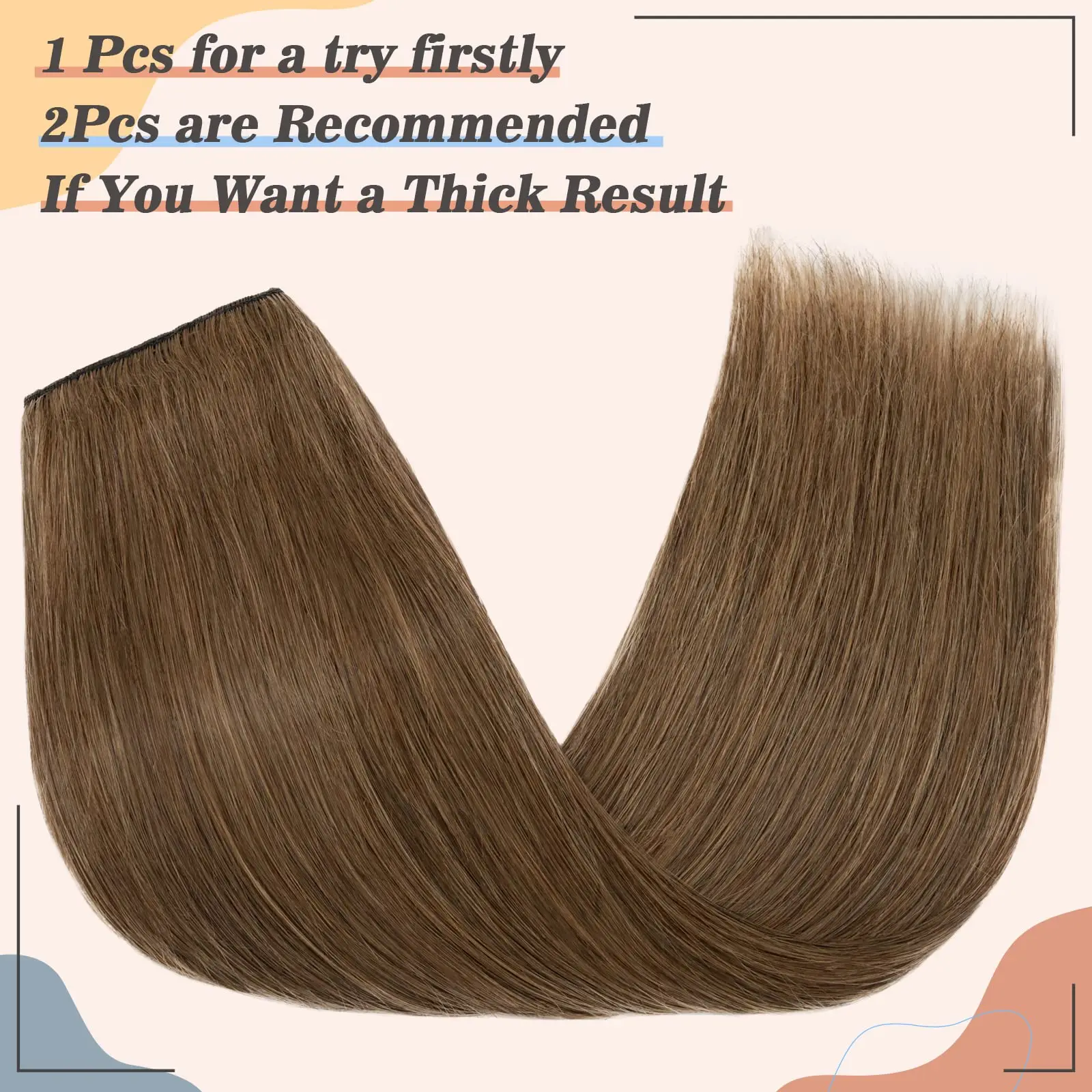 Clip in Hair Extensons One Piece/5 Clips 3/4 Full Head-Thicker Hair Clip Standard Weft Straight Soft #06 Light Brown Human
