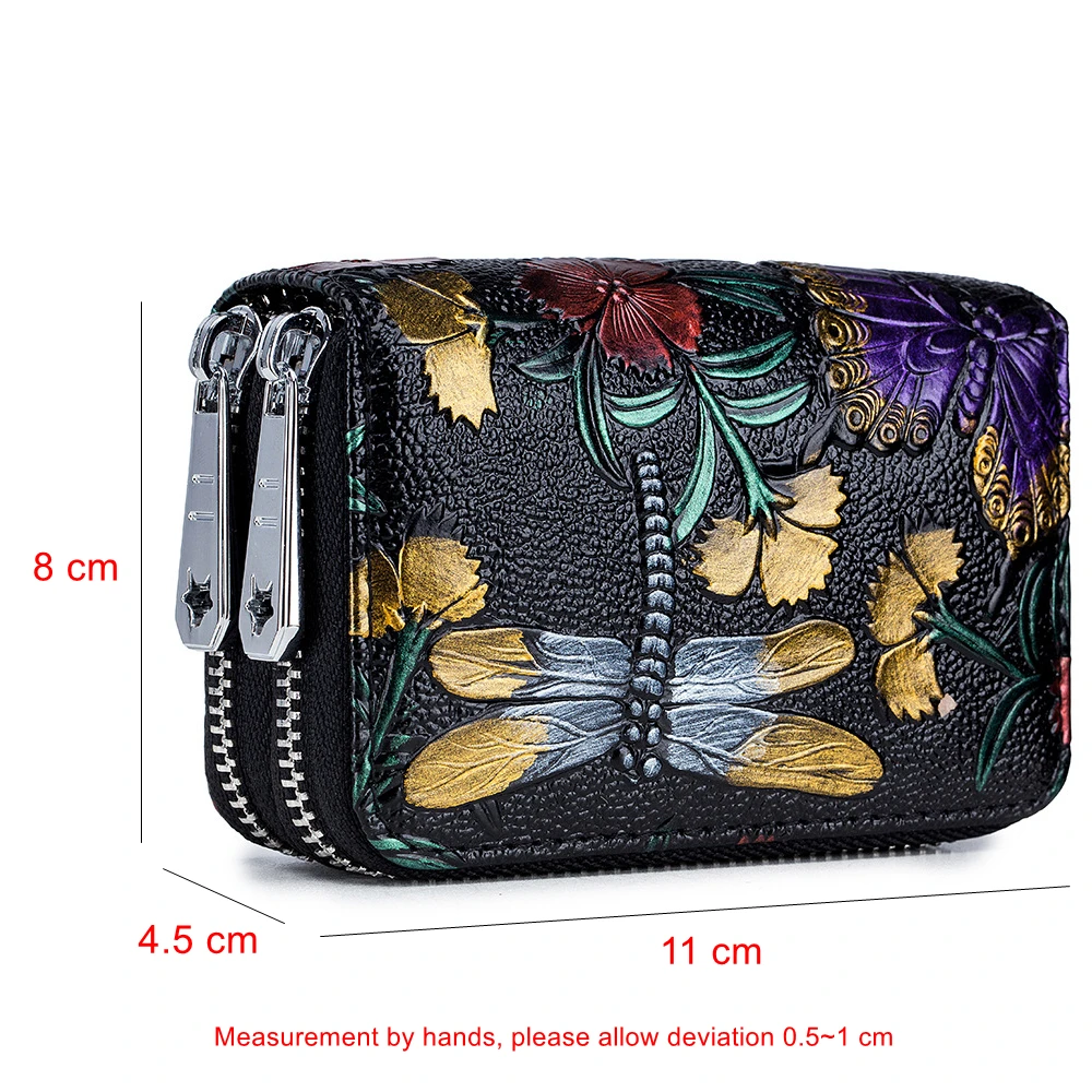 RFID Genuine Leather Wallet Handbags For Women Rose Flower Paintings Rectangle Small Luxury Designer Female Messenger Purse leather wallet coin purse credit card holder women wallet card wallet coin purse wallet zipper wallets women purse women coin purse