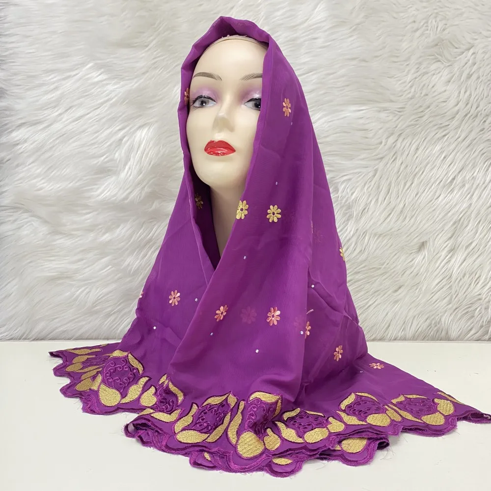 Different pattern Nigerian Gele Headtie With Stones 2023 High Quality African Embroidery Chiffon Head Scarf 2yards/1set
