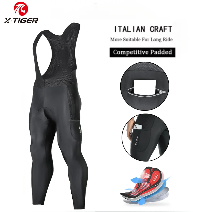 X-TIGER Men Cycling Bib Pants Back Pocket 5D Gel Padded Bike Pants Men Mountain Road Biking Riding Half Tights