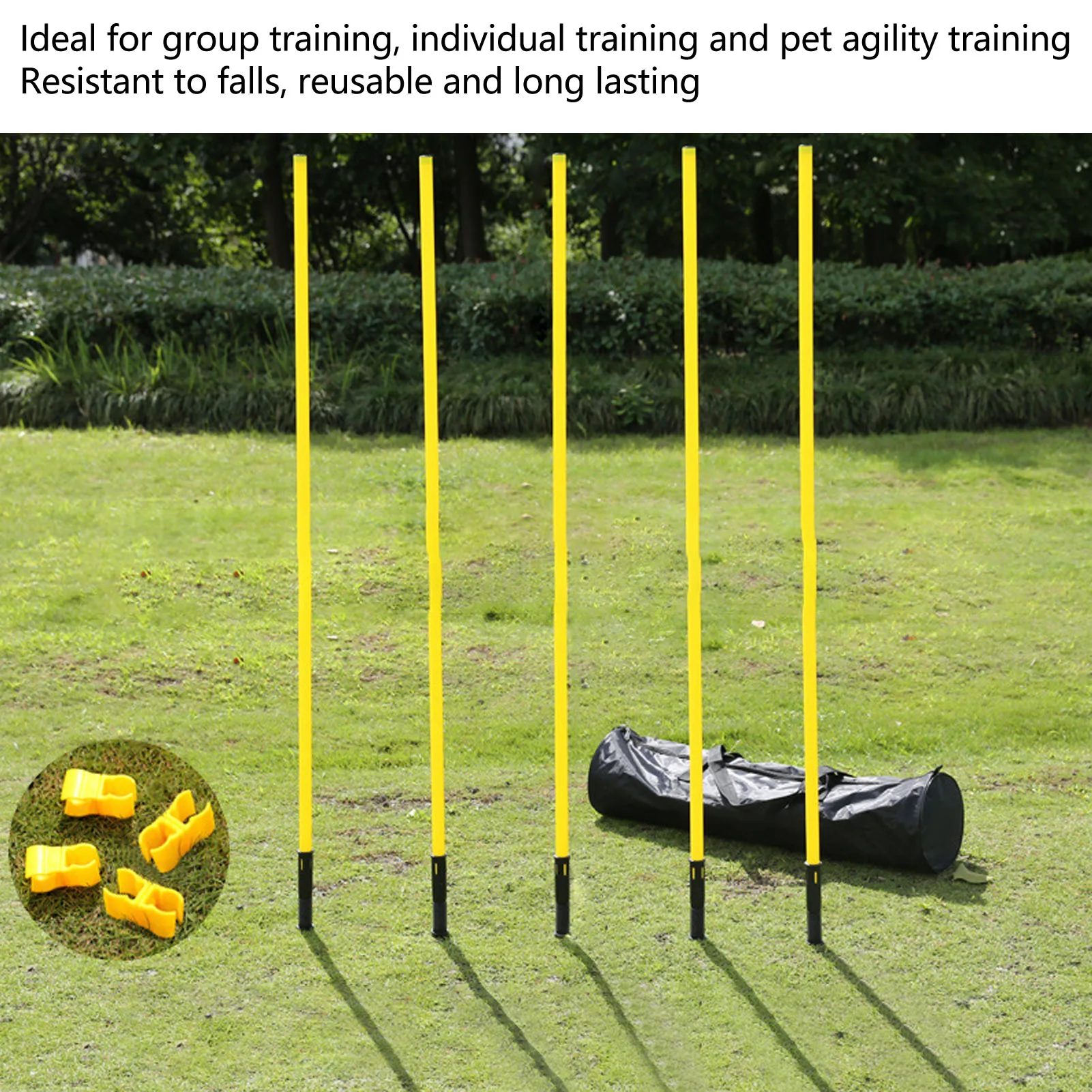 Pali per l'agilità del calcio da 5 pezzi pali per l'allenamento dell'agilità regolabili da 1.5m palo multifunzionale per l'allenamento del calcio con fibbia di Base - immagine 6