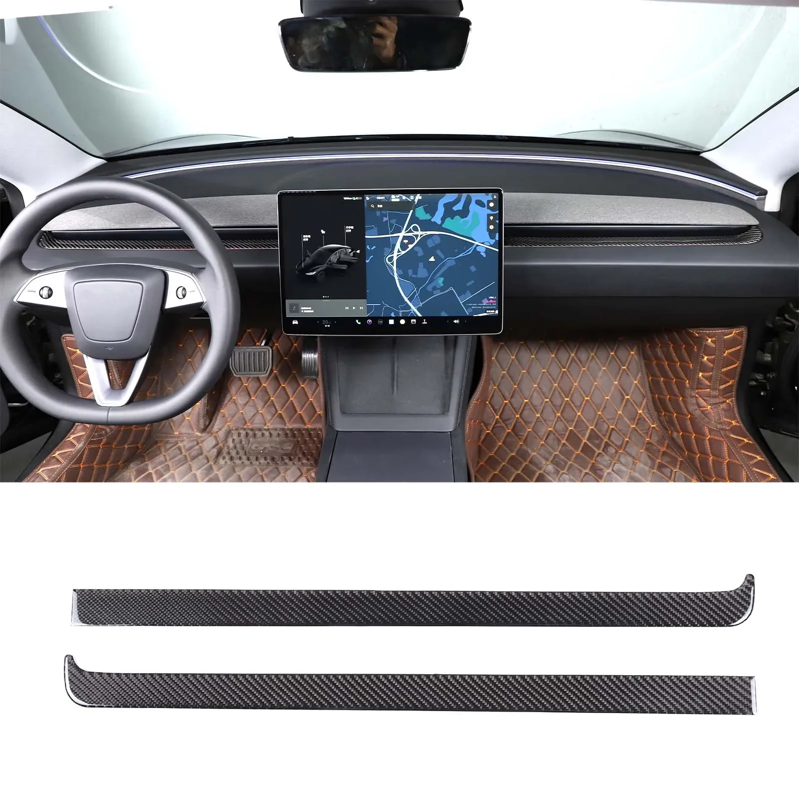 

For Tesla Model 3 2023+ Center Console Air Outlet Decorative Strip Soft Carbon Fiber Car Interior Accessories Decorative Sticker