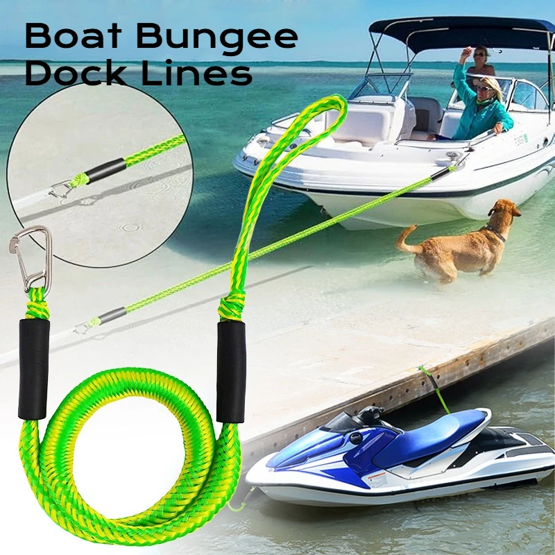 Boat Bungee Dock Line M8 Hook Elastic Mooring Rope Kayak Anchor Cord Jet Ski PWC Stretch Tether Boating Water Sports Accessory