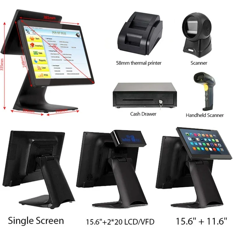 도매 POS 시스템 세트 PC 윈도우 계산대 레스토랑 터치스크린 POS 시스템 계산대