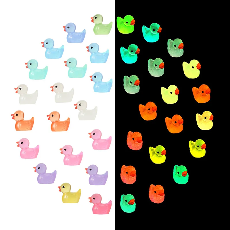 Fluorescence Duck Toy 100Pcs 1.8CM Mini Fluorescence Rainbow Duck Toy Cute Yellow Ducks Glow In The Dark DIY Handicraft Micro Landscape Decoration Toy