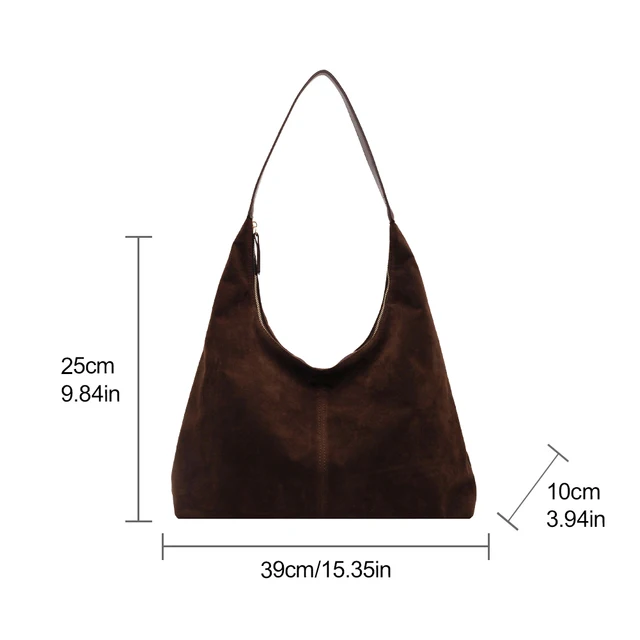 2968-ec004c.jpg Suede Shoulder Bag - Large Zippered Hobo - Commuter & Travel Tote