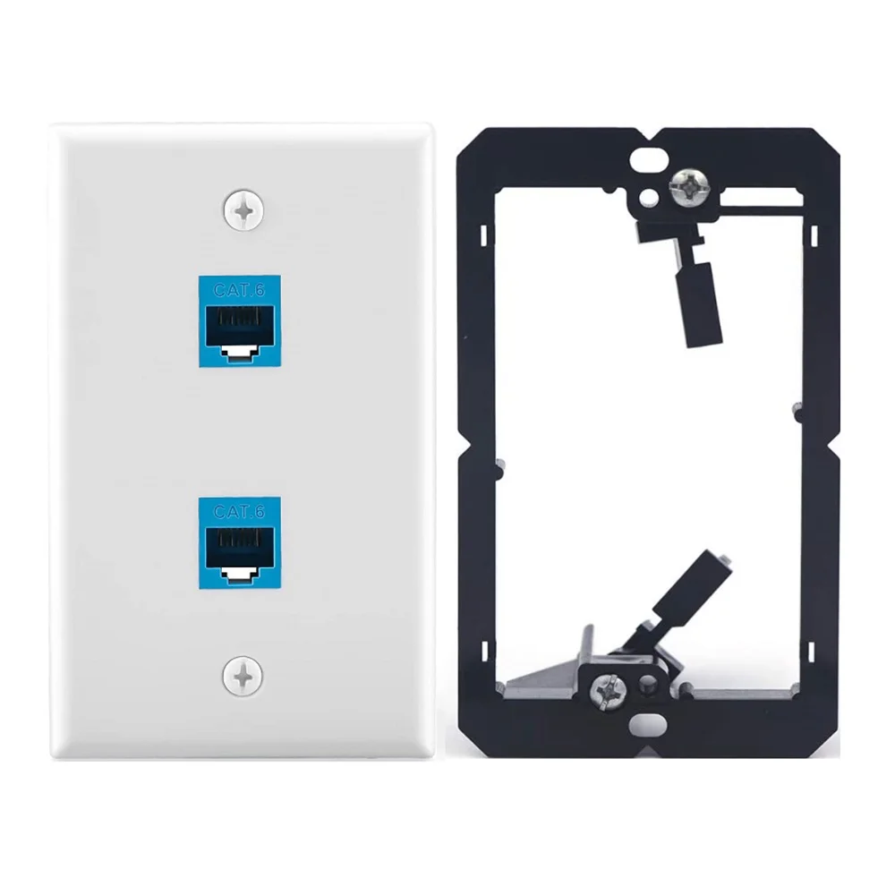 

Ethernet Wall Plate with Low Voltage Mounting Bracket,Single Gang 2 Port Cat6 Keystone Ethernet Cable Wall Outlet