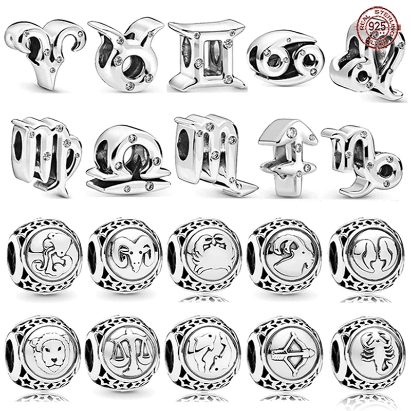 

925 sterling silver classic twelve zodiac series irregular bead string fit Pandora bracelets DIY jewelry gifts for family