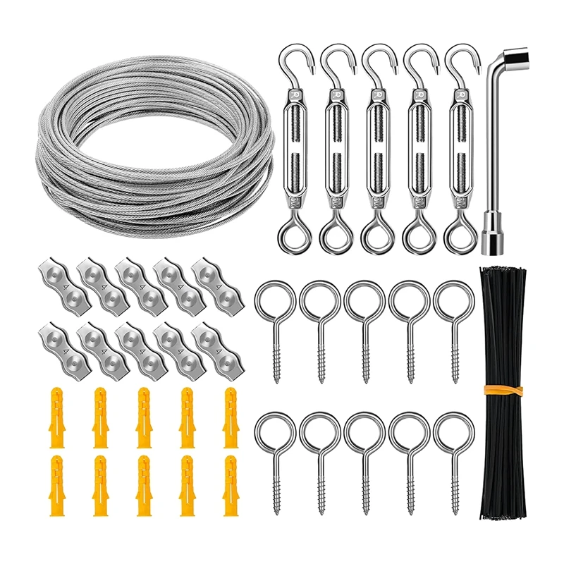 

Stainless Steel String Light Hanging Kit Coated Wire Rope With Turnbuckles And Hooks For Deck Railing System Climbing Plants