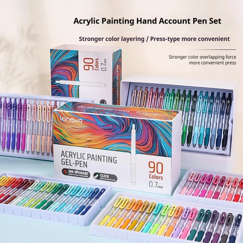 LANGUO 90/6 couleurs grande capacité presse acrylique Gel stylo 0.7mm stylo d'écriture peinture dessin papeterie bureau fournitures scolaires