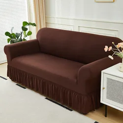 Elegant Skirted Stretch Sofa Slipcover - Non-slip Solid Color Couch Cover - 1pc 4 Seater (Color  09)