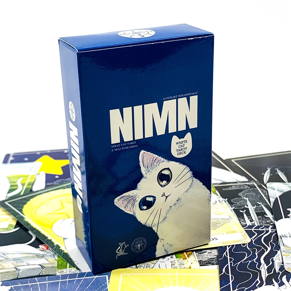새로운 흰색 고양이 타로 카드 데크 고양이 애호가를 위한 78마리의 고양이를 주제로 한 보라드 게임, 점술, 명상 및 파티 게임에 적합합니다.
