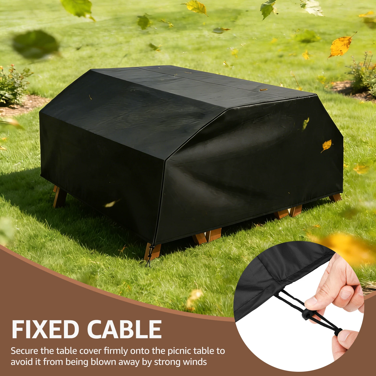 Outdoor Picnic Table Dust Cover Oxford Waterproof Garden Furniture Protective Cover with Drawstring Camping Table Bench Cover