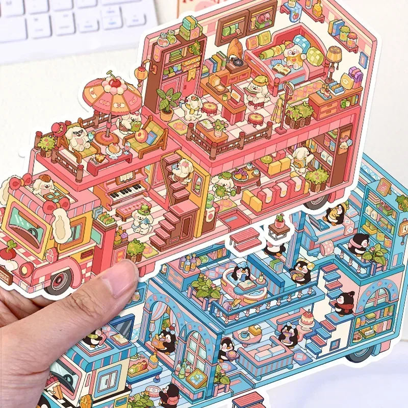 New Miniature Landscape Stickers Fashion Decompression RV Scene DIY Cartoon Dog Animal Poster Handmade Kids Toy Stickers