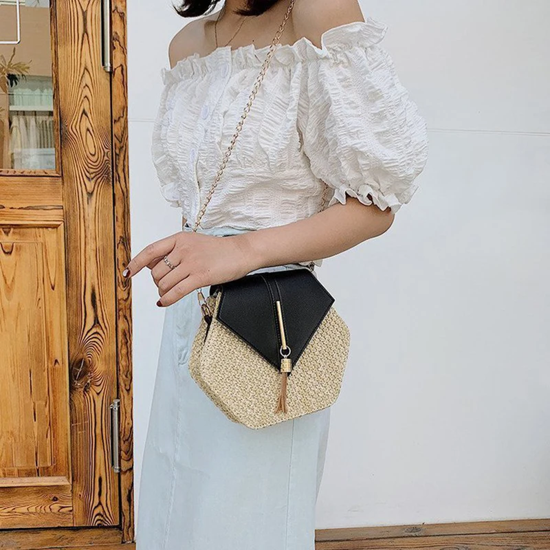Fashion Hand-Woven Rattan Straw Shoulder Bag Round Beach HandBags Women Summer Hollow Messenger Crossbody Travel Popular