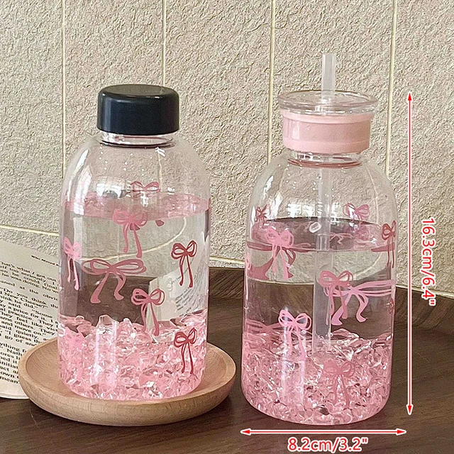 Cute Bowknot Plastic Cups With Straw Lid Portable Drinking Bottle Kawaii Water Bottle Aesthetic Tumbler For Ice Coffee Juice Tea 6