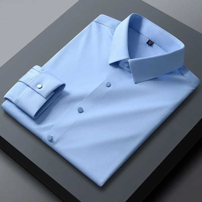 New High Stretch Anti-Wrinkle Men's Shirts Long Sleeve Dress Shirt For Men  Slim Fit Social Business Blouse White Shirt S-4XL - AliExpress 200000343