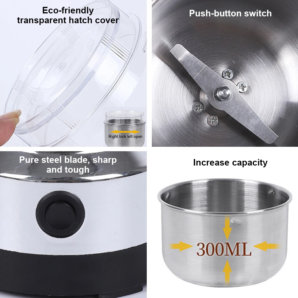Spice Pepper Grinder 4-Blade Spice Blender Stainless Steel Dry Grain Mill Portable Herb Grinders Maker for Rice Beans Seasonings
