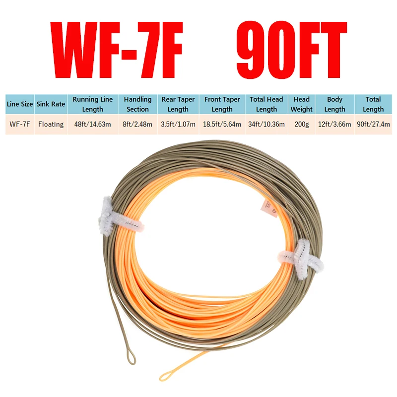 Enhanced Fly Fishing Line, 90ft with 2 Welded Loops in Peach/Camo