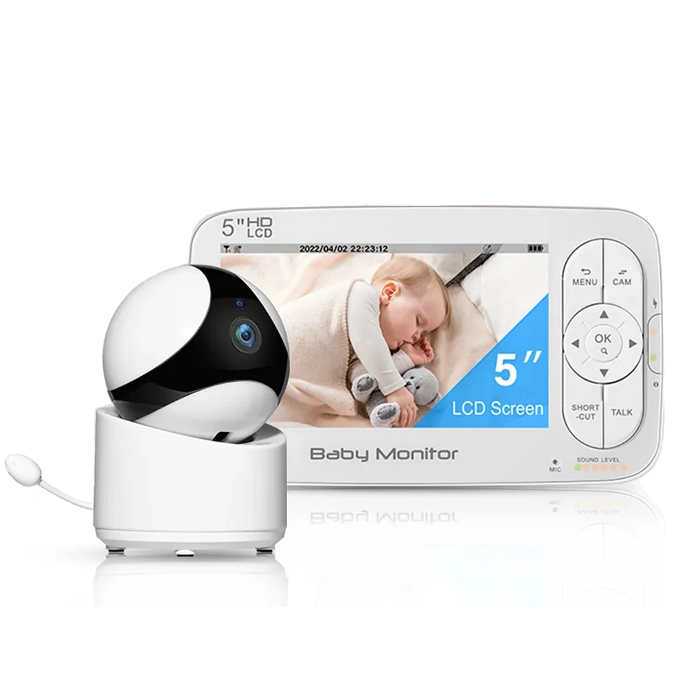 

5inch LCD 720P Wireless Video Color PTZ Baby Monitor 4X Zoom Temperature Monitor Night Vision Intercom Nanny Security Wide Angle