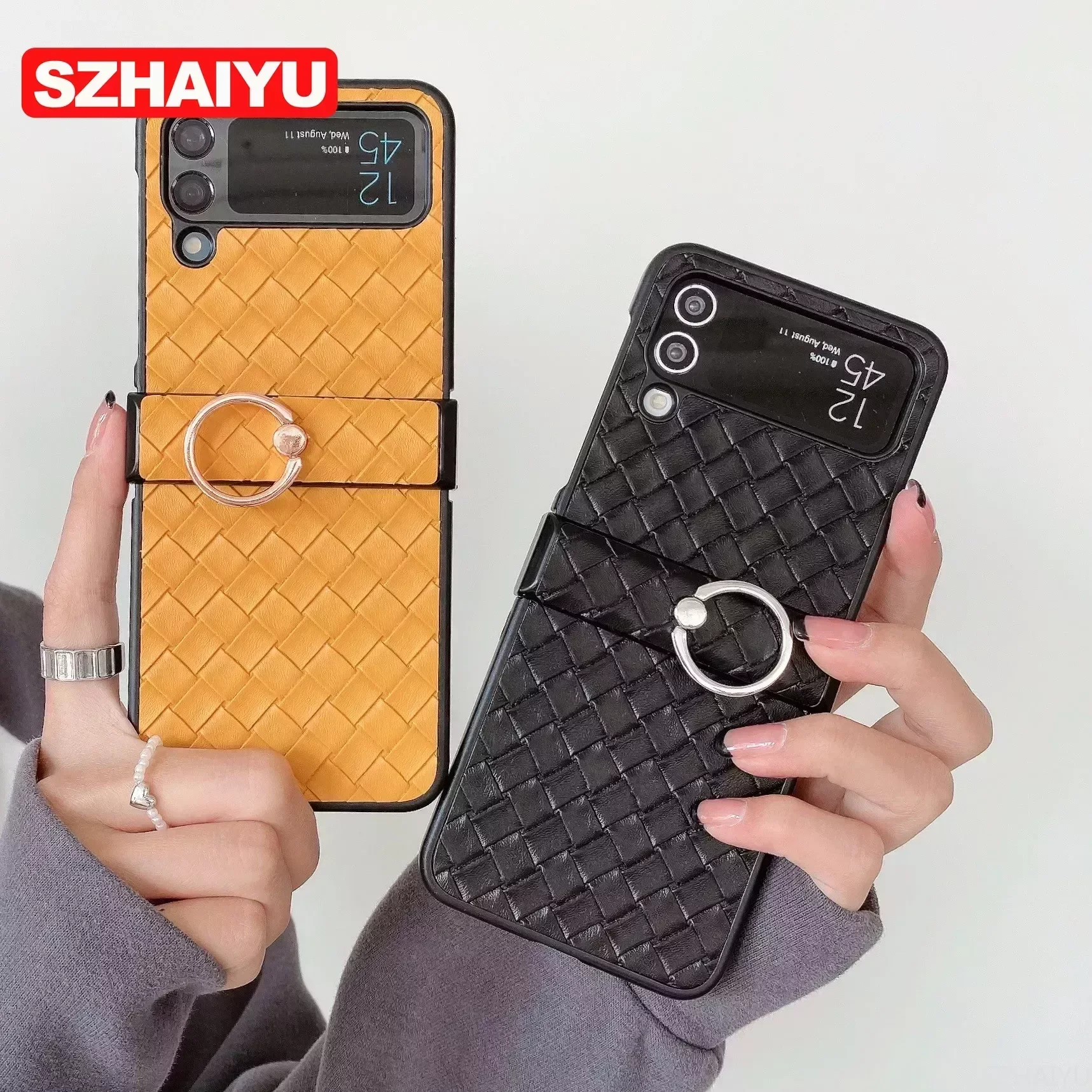 Retro Braid Shockproof Phone Case with Finger Ring Buckle and Bracket
