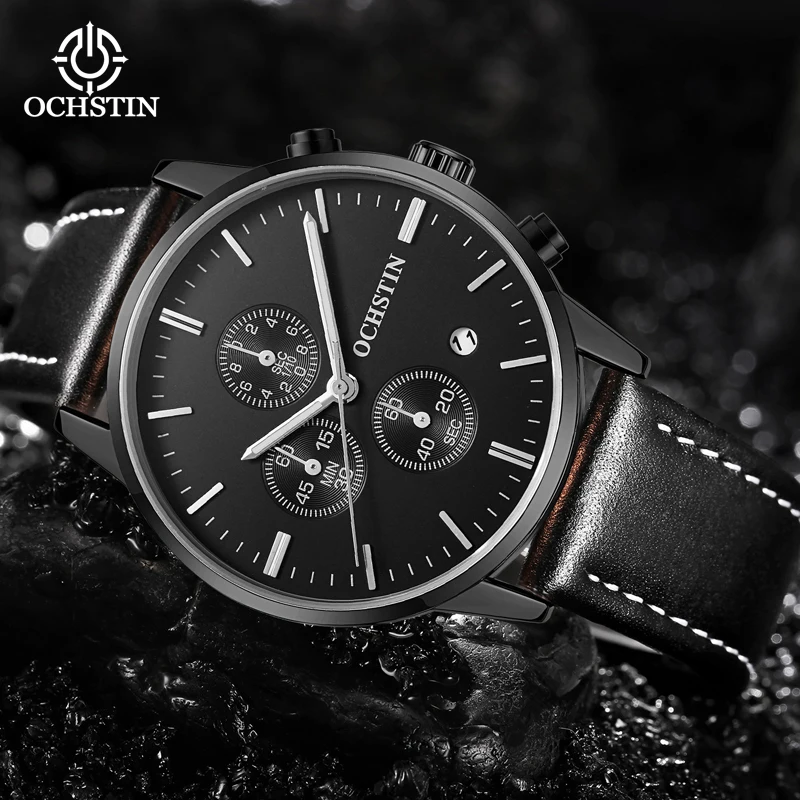 OCHSTIN Pilot Series Sport Luxury Leather Watch Waterproof Calendar Clock Men's Watch Fashion Three-dimensional Business