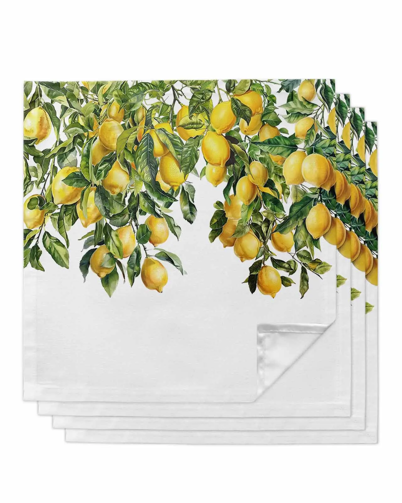 4pc Summer Watercolor Fruit Lemon Vintage Table Napkins Set Dinner Handkerchief Towel Napkins Cloth for Wedding Party Banquet