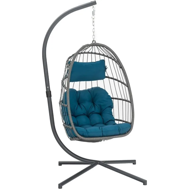 Indoor Egg Hanging Chair with Stand, Patio Wicker Swing Egg Chair Indoor Swinging Hammock 350lbs Capacity