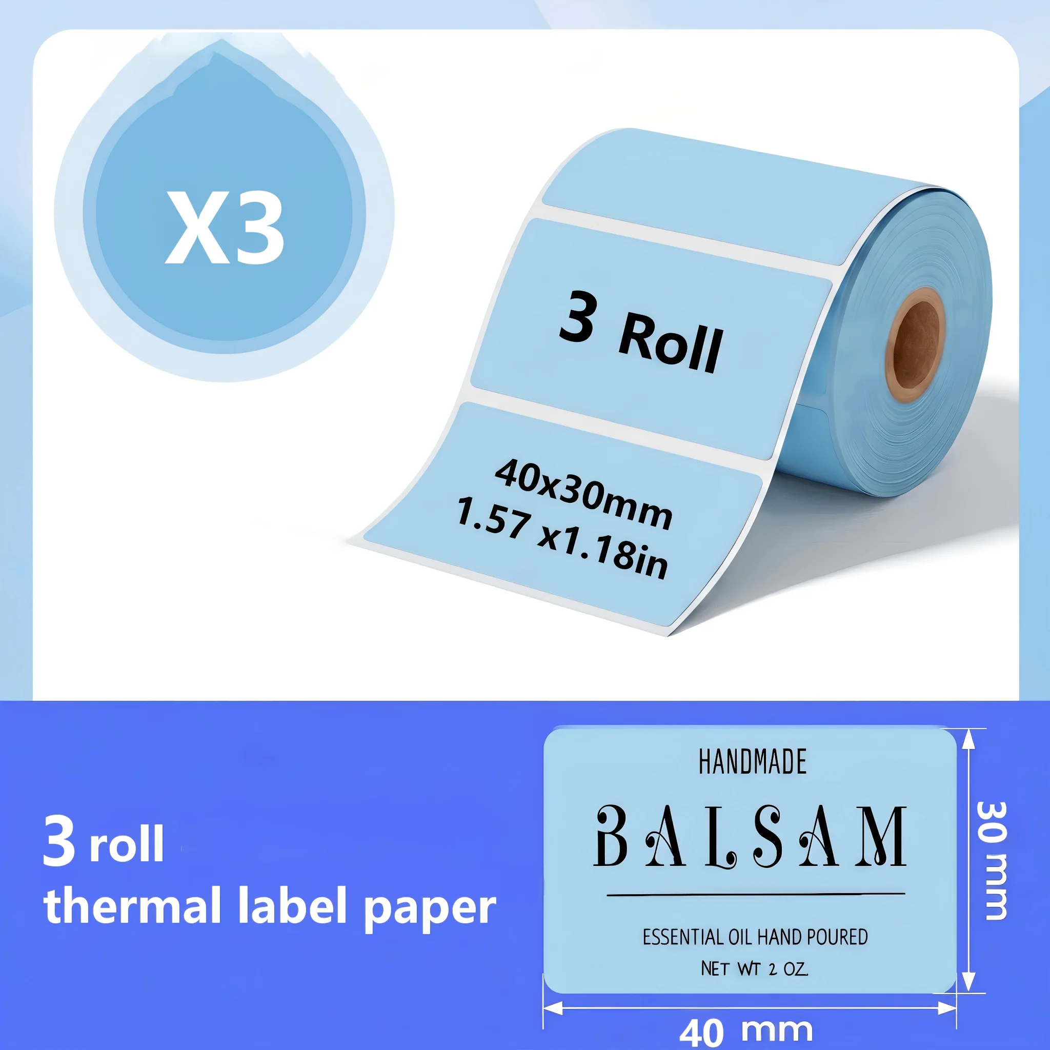 3 롤 40×30mm 파란색 직사각형 열 라벨 용지 호환 가능 M100 M105 M110 M120 M220 M221 주방 홈 분류 스티커