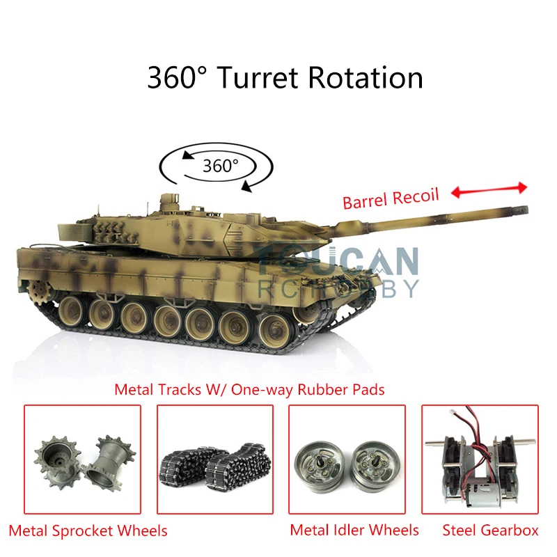 Giocattoli 1/16 Heng Long 7.0 Leopard 2 A6 Rc Tank 3889 Barrel Recoil Metal Track Th17658-Smt4