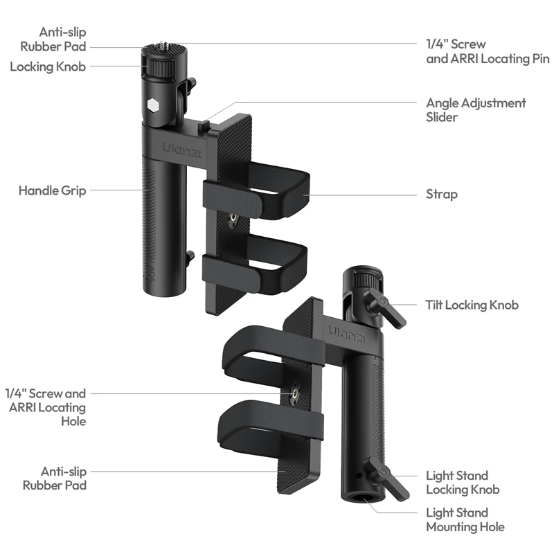 Ulanzi LA06 Light Handle Grip with Power Mount 1/4" Thread for Small COB Lights for Strap Mount or Expansion Mount 4KG Load