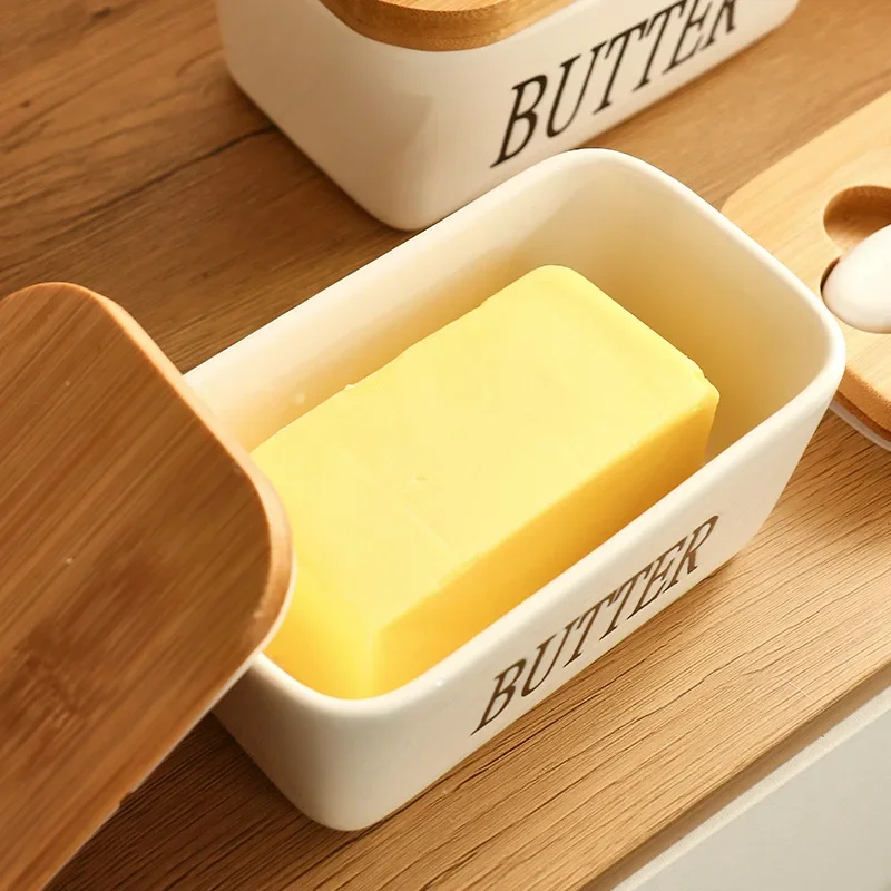 Butter Storage Box Ceramic Sauce Dishes Butter Container Ceramic Box Restaurant Sealed Storage Box Cheese Box with Knife Butter Slicer Dish Tableware