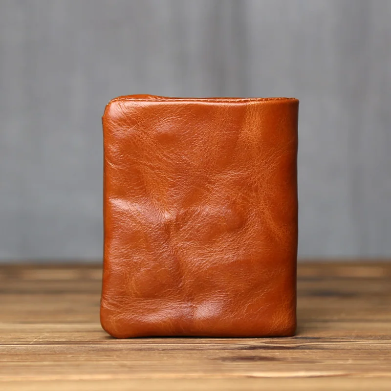 NZPJ Vintage Genuine Leather Wallet Natural Top Layer Cowhide Men's Wallet Ladies Card Holder Coin Purse