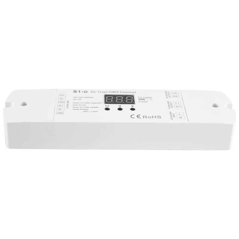 AC100V-240V 288W 2CH Triac DMX LED Dimmer Dual Channel Output Silicon DMX512 Led Controller Digital Display S1-D White