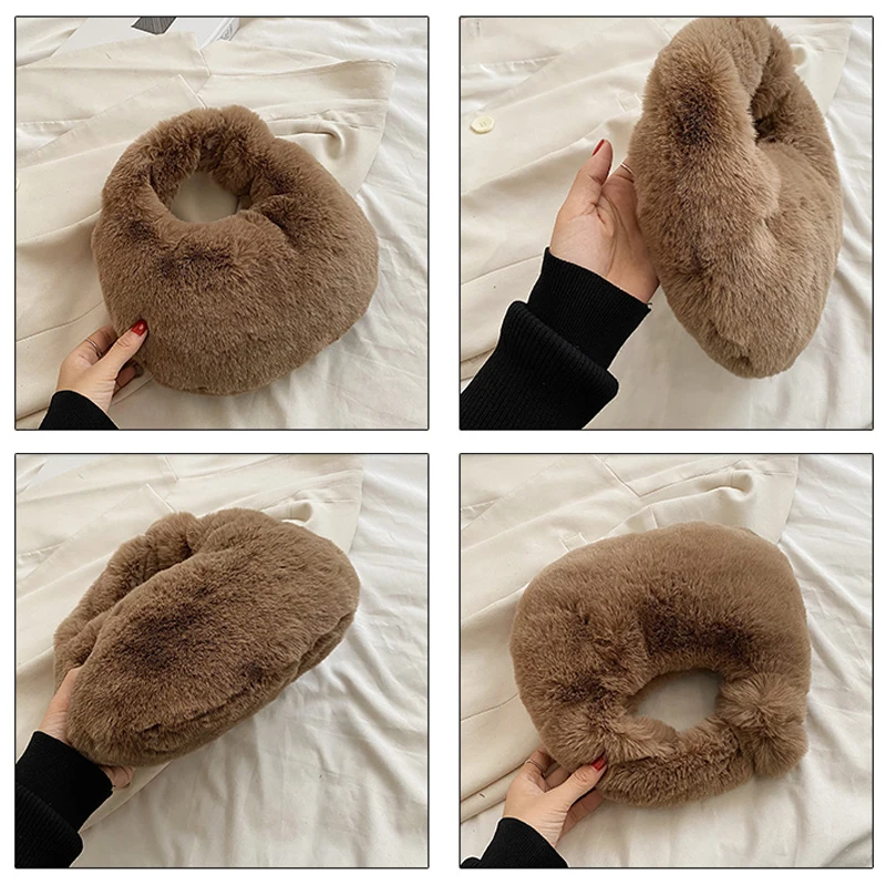 Small Plush Clutch Bags For Women 2022 Winter New Furry Luxury Designer Handbag Soft Fluffy Bag Fur Hobos Korean Fuzzy Tote Bag