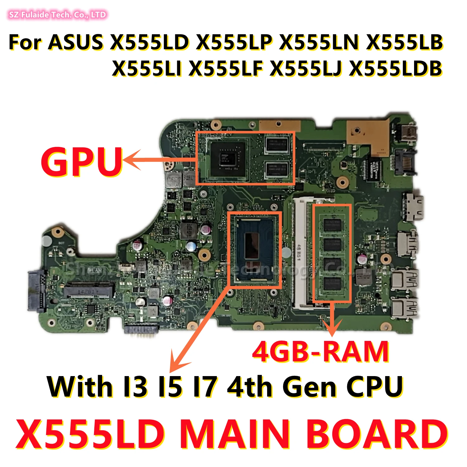 Laptop Mainboard com Processador Central 4g Ram Rev2.0 31 33 36 Ajuste para Asus X555ln X555lp X555lb X555lj X555lf X555l i3 i5 i7