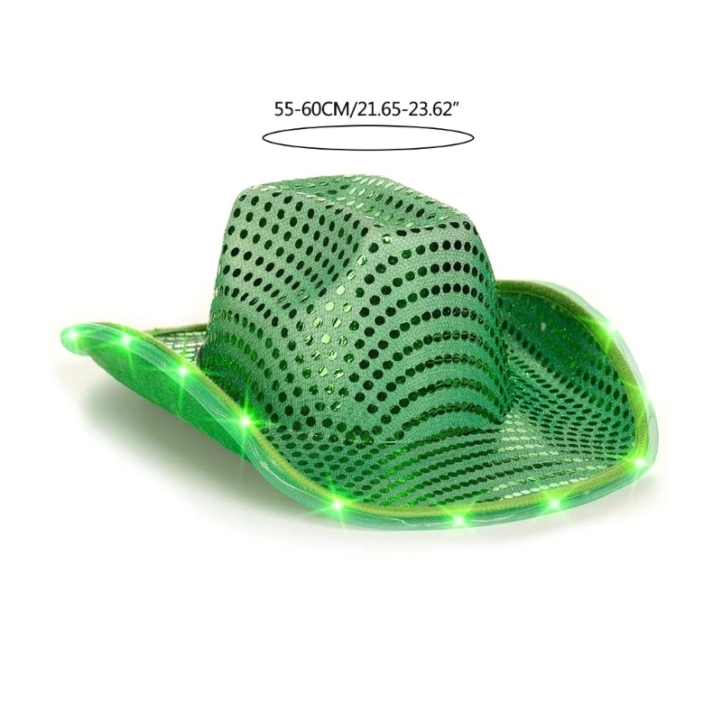 Glowing Sequins Cowboy Hat Wide Brim LED Light Up Brim Hat Woman