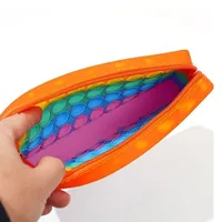 Rainbow Push Bubble Pencil Case Silicone Stationery Storage Bag ADHD Sensory Fidget Toys For Kids Boys Girls Decompression Gifts 4