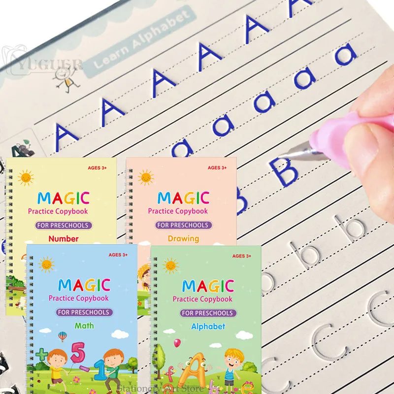 

Montessori Copybook Sank Magic 4 Books Calligraphy Children's Notebook Kid Reusable Groove Handwriting Copybook Writing Gifts