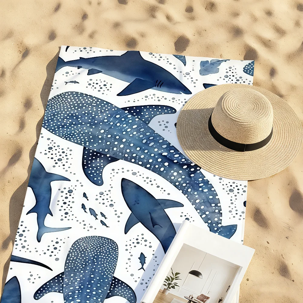 Serviette de plage séchage rapide imprimé requin baleine piscine_voghion.com
