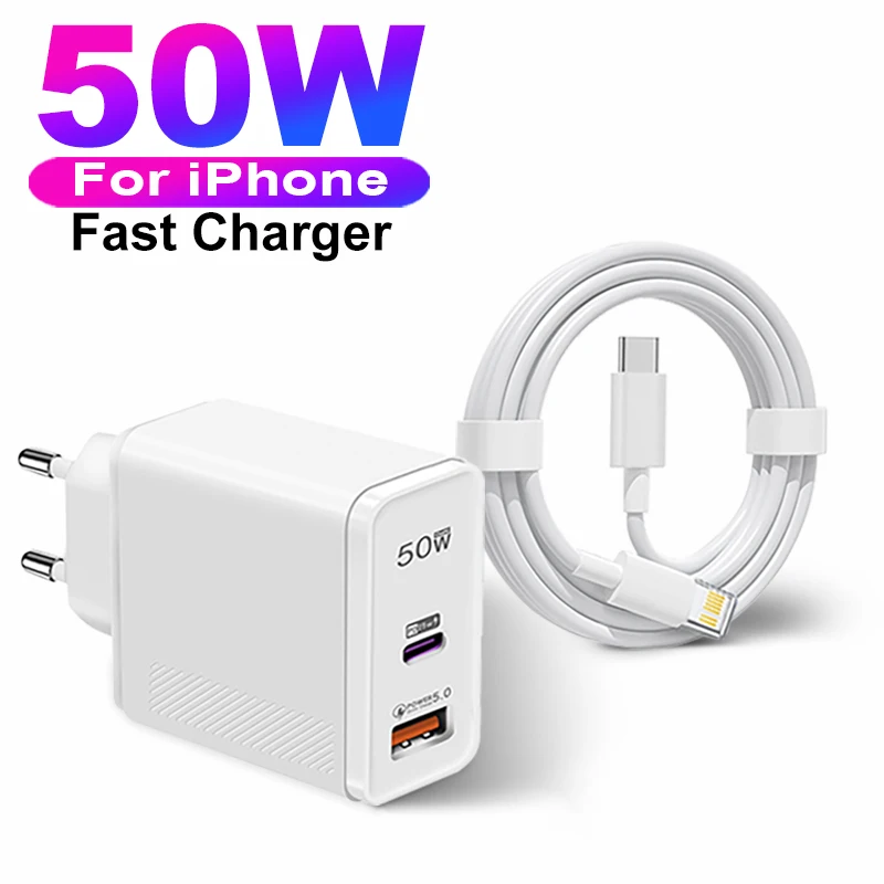 

For Apple USB Type C Surper Fast Charger 2IN1 Block For iPhone 14 13 12 11 Pro Max Mini XR X 8 Plus 20W Quick Charging Cable
