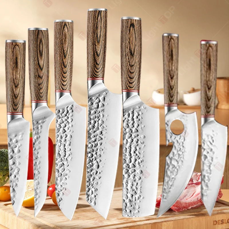 Kitchen Knife Professional Kitchen Boning Knife Meat Cleaver Knife Forged Hammer Knives BBQ Butcher Stainless Steel Slicing Chef Knives
