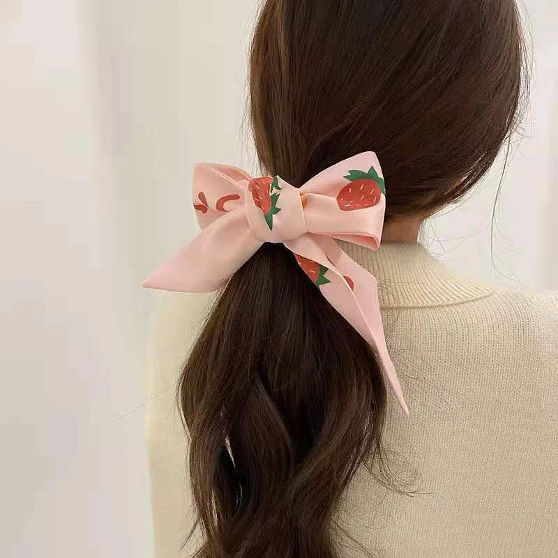 Women's Hair Accessories Woman's Silk Scarf Tied Hairband Bow Headwear Retro Style 2021 Spring And Summer Hair Accessories Streamer Head Rope Headband crocodile hair clips