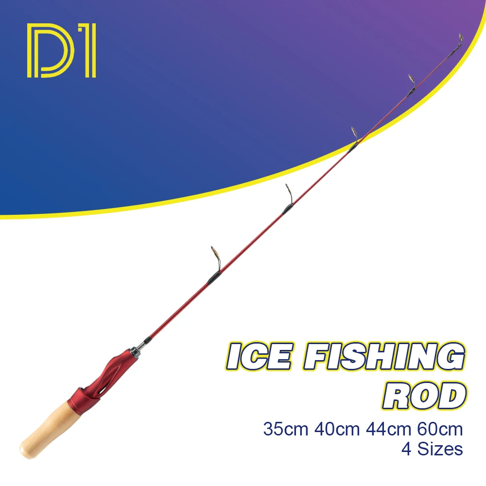 

D1 Ice Fishing Rod Spinning Rod Four Size 35cm/40cm/44cm/60cm Portable 2-section Winter Fishing Rod Wooden Handle