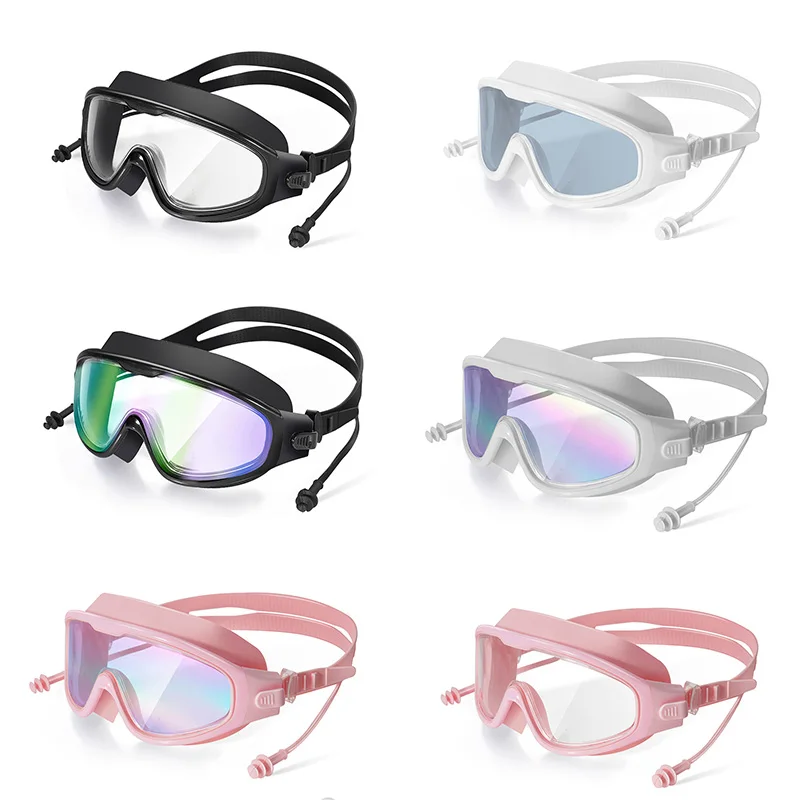 Lunettes de natation adultes grandes montures grand angle anti-buée protection UV - Étanchéité totale