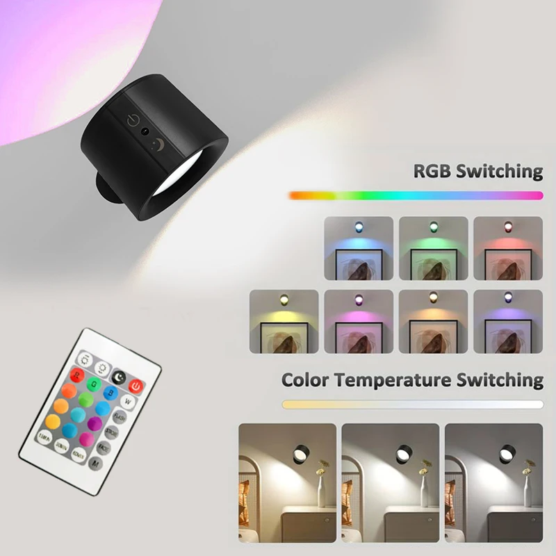 Led Wall Lamp 12 colors Timeable Touch Remote USB Recharge Rotatable Wireless Portable Night Light Bedside Bedroom Reading