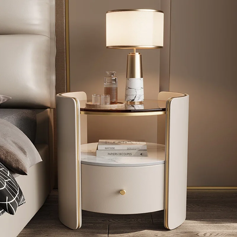 Solid Wood Bedroom Round Storage Bedside Table Living Room Sofa Side Table TV Storages Sides Cabinets