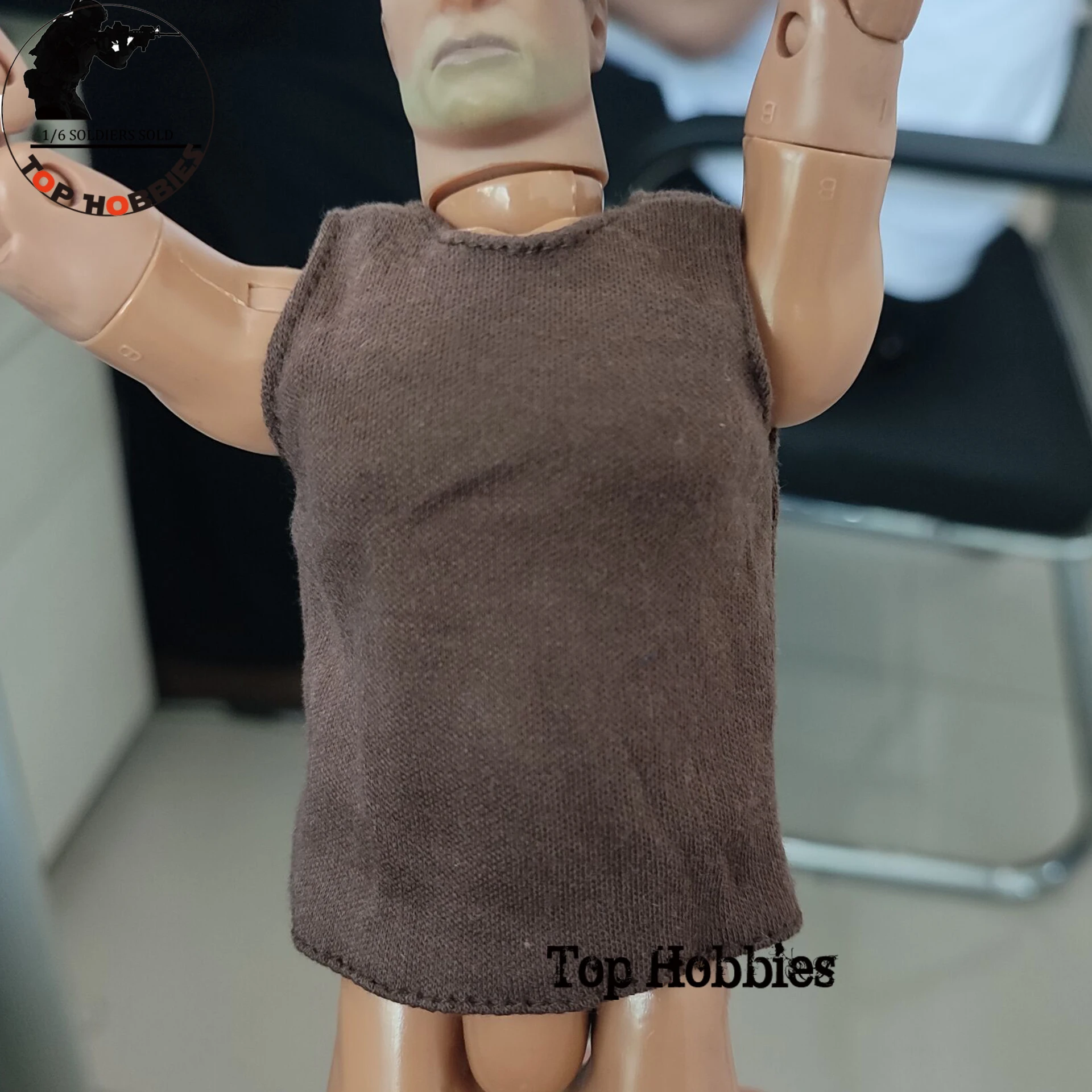 Мужской жилет в масштабе 1/6 коричневый с круглым вырезом без рукавов подходит для