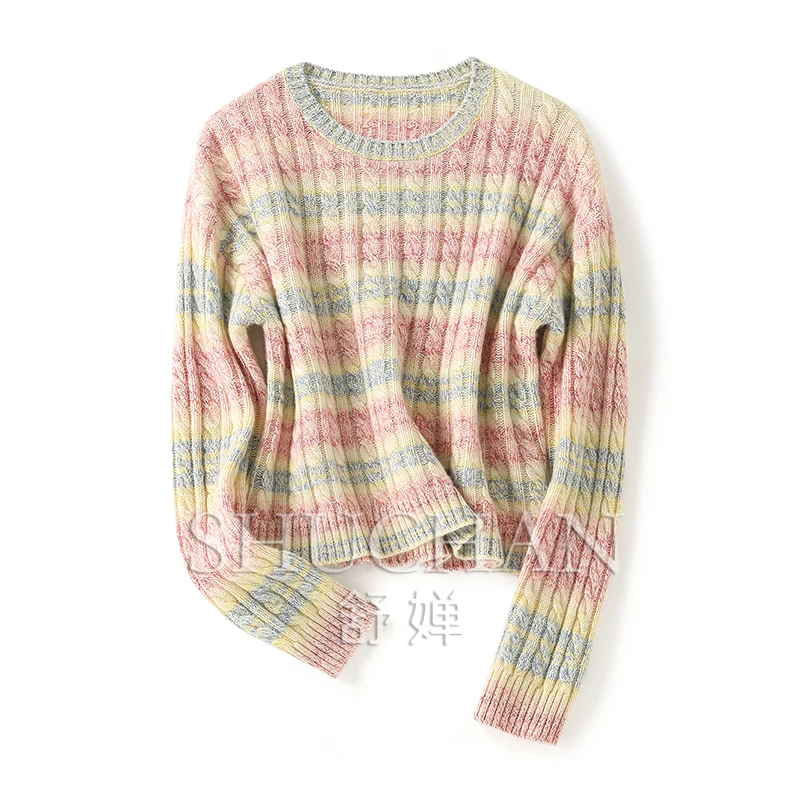 

Pure Cashmere Sweater Women 2023 New Winter Warm Fancy Yarn Loose-fitting Long Sleeve Top Winter Clothes Women