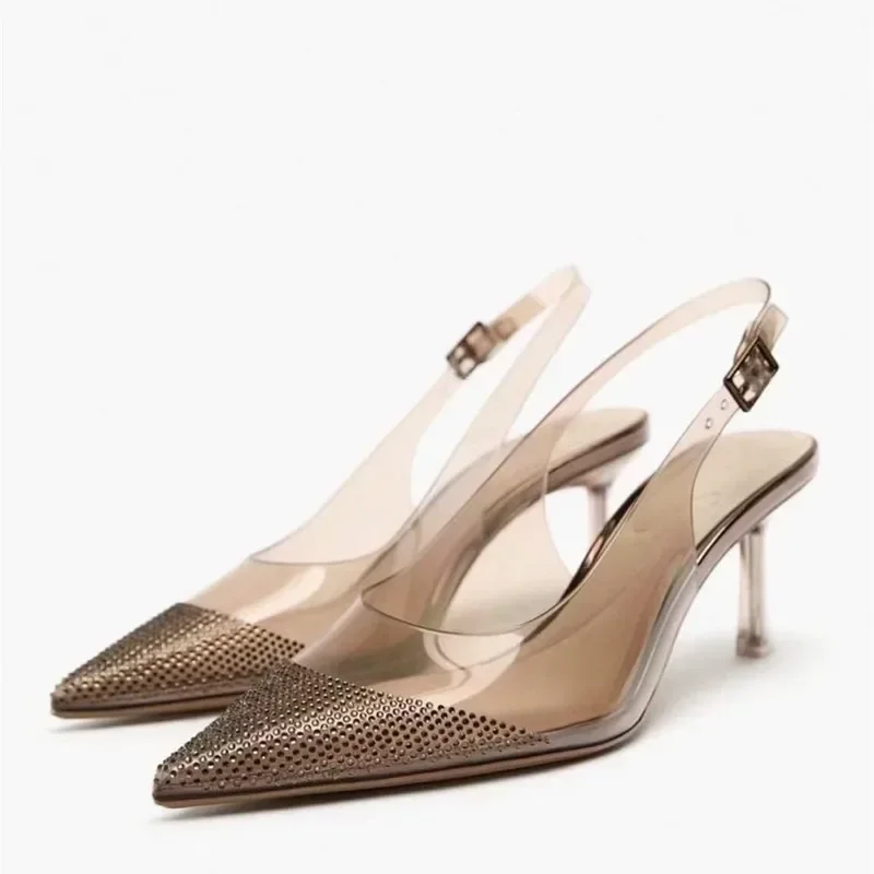 Summer Pointed Shiny Diamond Decoration Slingback Women Sandals Woman Slingback High Heels Shoes Woman Sexy Women Pumps
